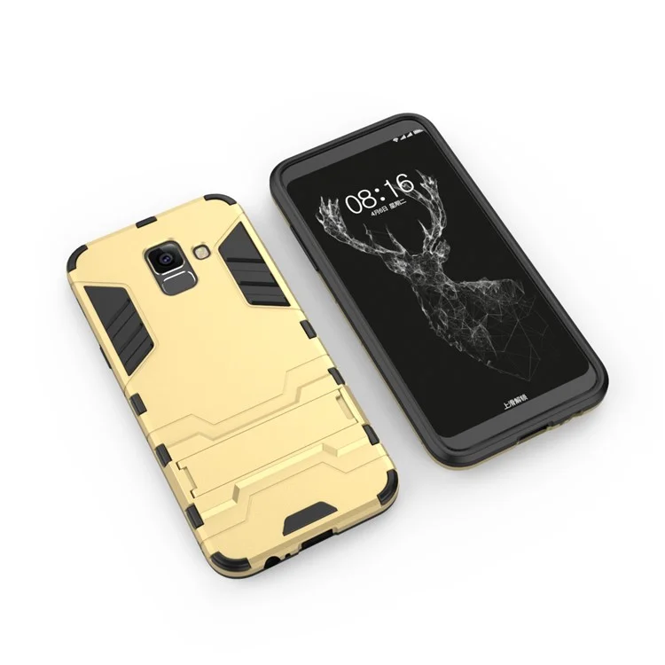 Plastic + TPU Hybrid Shell with Kickstand for Samsung Galaxy A6+ (2018) - Gold