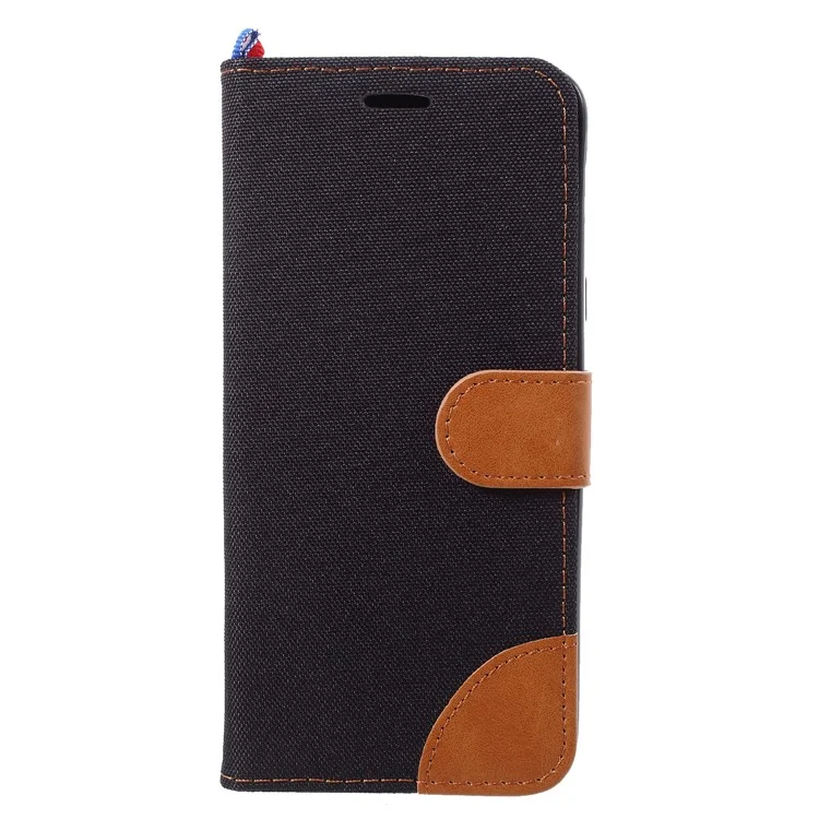 Jeans Cloth Leather Card Holder Case for Samsung Galaxy A6+ (2018) - Black