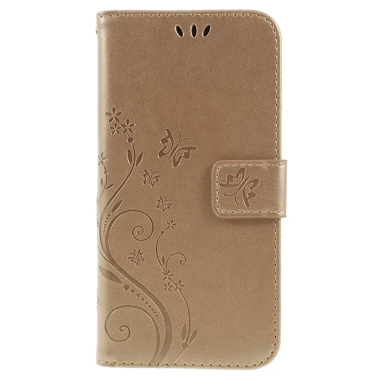 Imprint Butterfly Flower Leather Wallet Magnetic Stand Cover Для Samsung Galaxy A6 (2018) - Золото