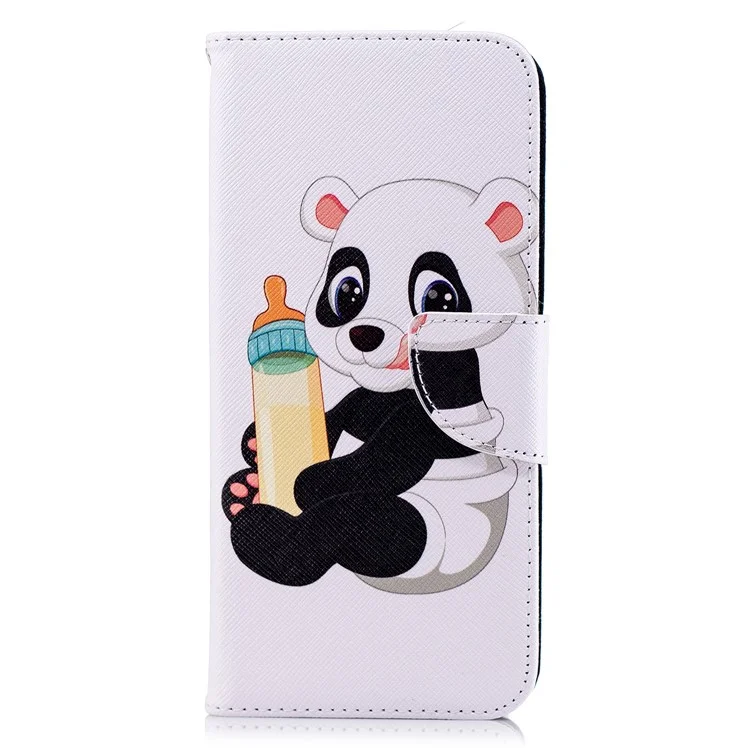 For Samsung Galaxy S9+ G965 Pattern Printing Wallet Stand Leather Flip Case - Panda Holding a Bottle