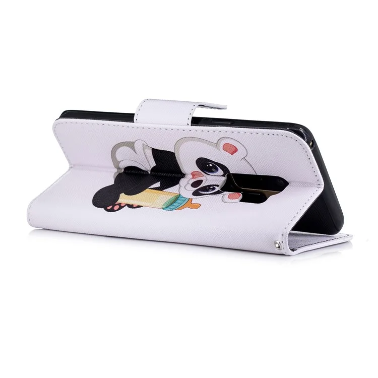 For Samsung Galaxy S9+ G965 Pattern Printing Wallet Stand Leather Flip Case - Panda Holding a Bottle