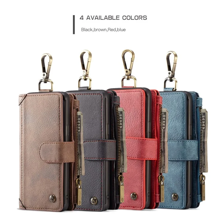 CASEME for Samsung Galaxy S9 SM-G960 Metal Clip Wallet Retro Split Leather Mobile Cover + Detachable Inner Case - Black