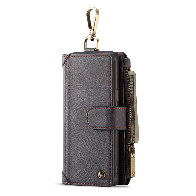 CASEME for Samsung Galaxy S9 SM-G960 Metal Clip Wallet Retro Split Leather Mobile Cover + Detachable Inner Case - Black