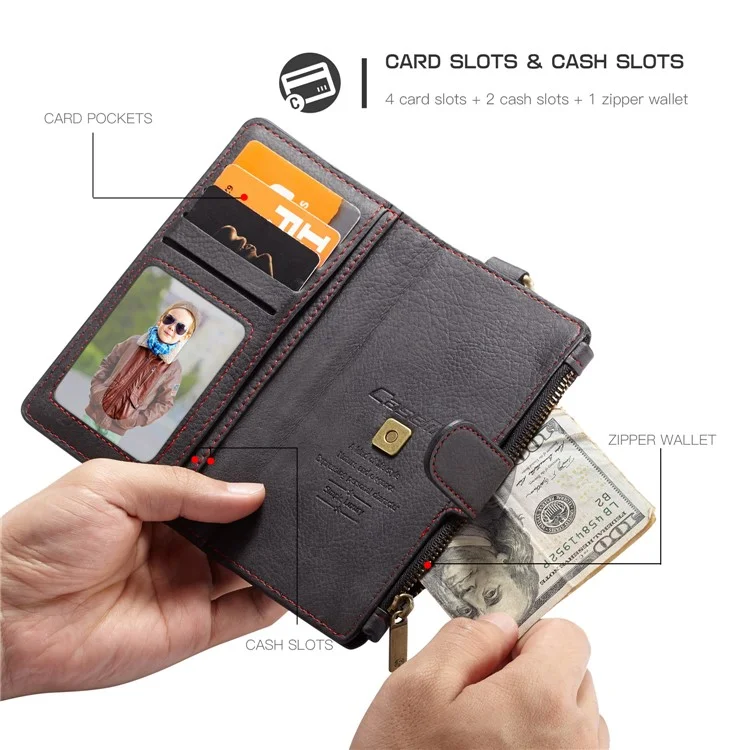 CASEME for Samsung Galaxy S9 SM-G960 Metal Clip Wallet Retro Split Leather Mobile Cover + Detachable Inner Case - Black