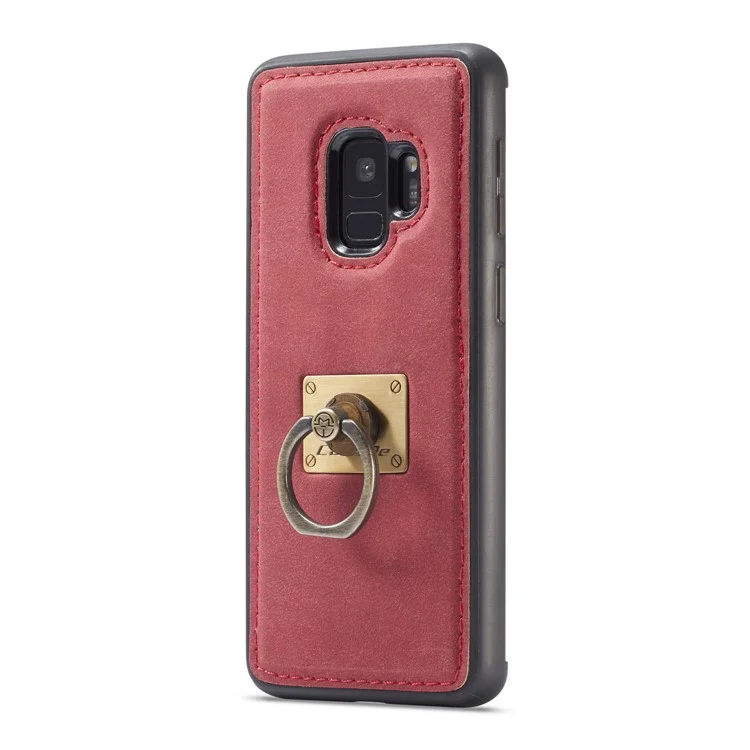 CASEME H3 Samsung Galaxy S9 G960 PU Leather Coated PC TPU Hybrid Case with Detachable Ring Kickstand - Red
