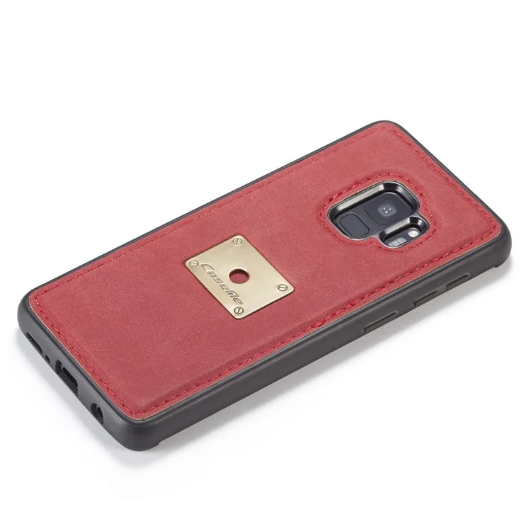 CASEME H3 Samsung Galaxy S9 G960 PU Leather Coated PC TPU Hybrid Case with Detachable Ring Kickstand - Red