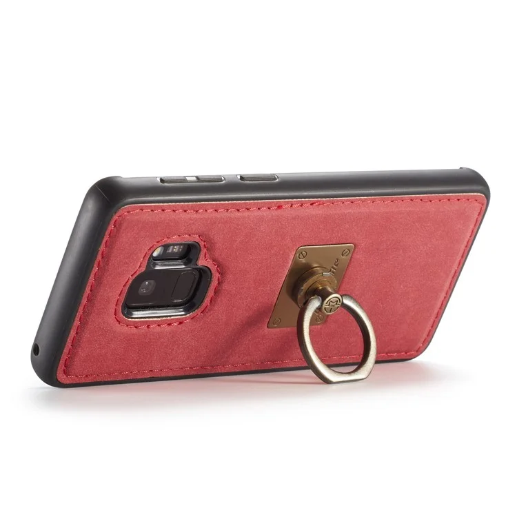 CASEME H3 Samsung Galaxy S9 G960 PU Leather Coated PC TPU Hybrid Case with Detachable Ring Kickstand - Red