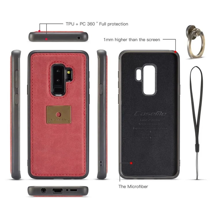 CASEME H2 Han Series Detachable 2-in-1 Leather Phone Case Stand for Samsung Galaxy S9+ SM-G965 - Red