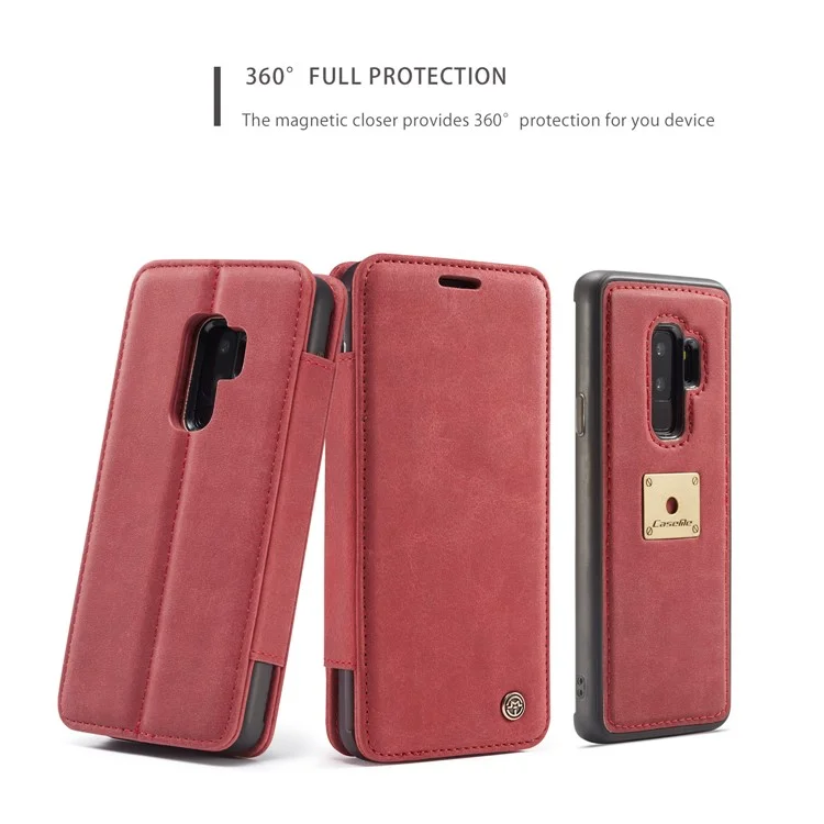 CASEME H2 Han Series Detachable 2-in-1 Leather Phone Case Stand for Samsung Galaxy S9+ SM-G965 - Red