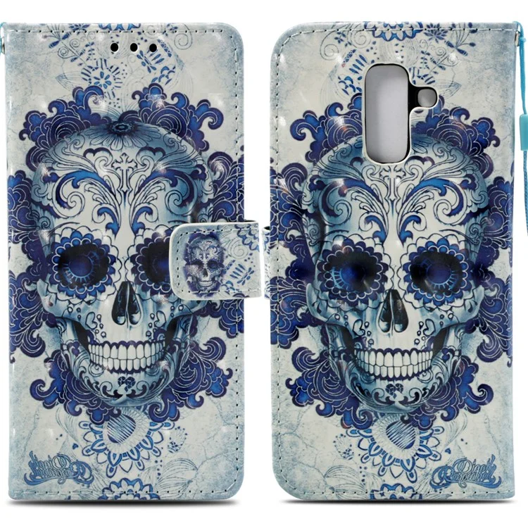 Pattern Printing Leather Wallet Magnetic Cover for Samsung Galaxy A6+ (2018) / A9 Star Lite - Skull