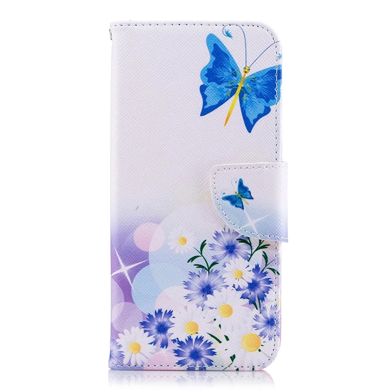 Pattern Printing Cell Phone Leather Stand Case for Samsung Galaxy J6 (2018) - Blue Butterfly and Flowers