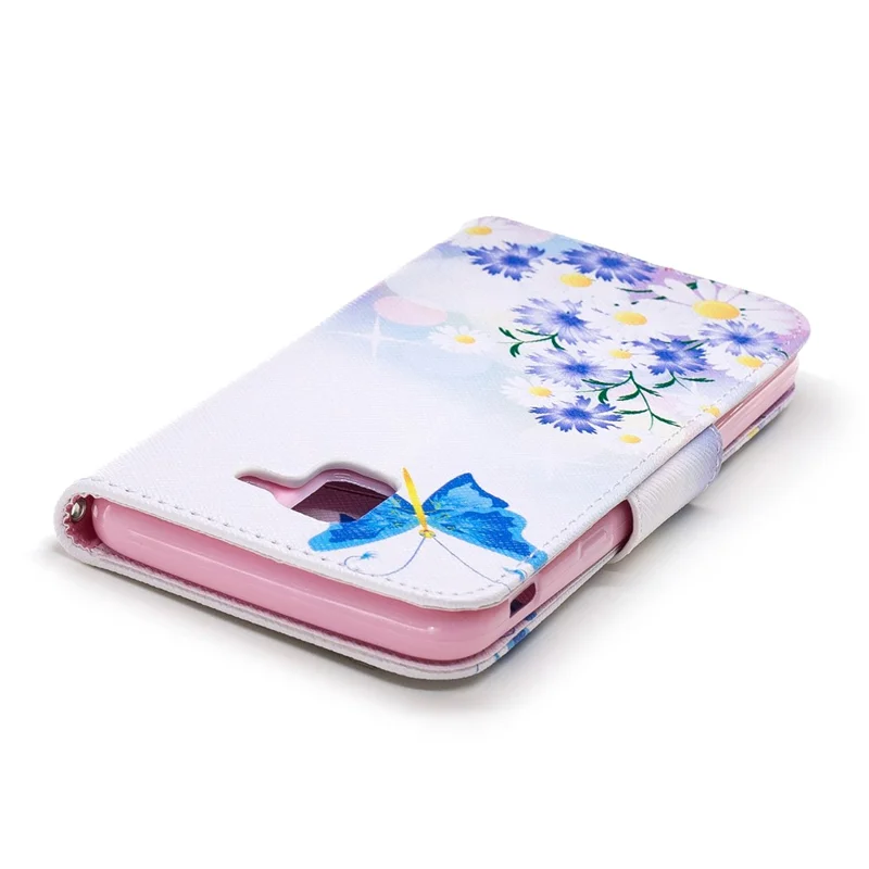 Pattern Printing Cell Phone Leather Stand Case for Samsung Galaxy J6 (2018) - Blue Butterfly and Flowers