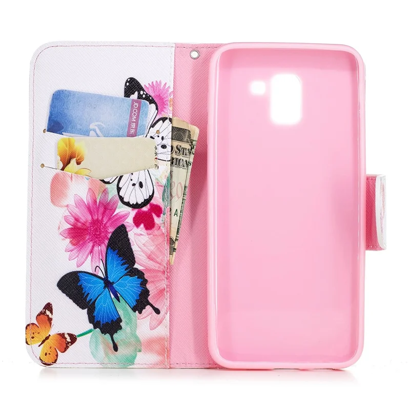 Pattern Printing Leather Wallet Case for Samsung Galaxy J6 (2018) - Vivid Butterflies
