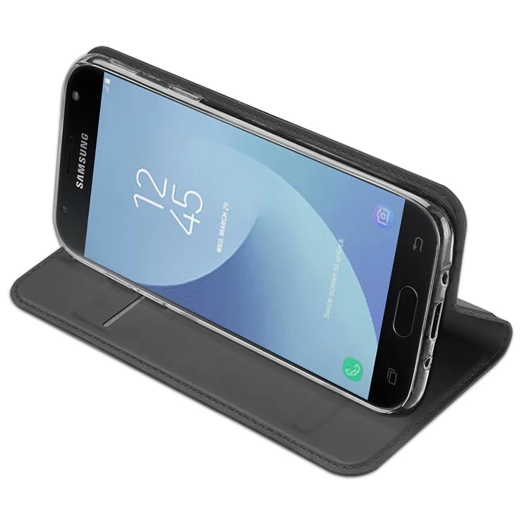 DUX DUCIS Skin Pro Series Flip Leather Card Holder Phone Case for Samsung Galaxy J3 (2018) J337 / J3 Star - Dark Grey