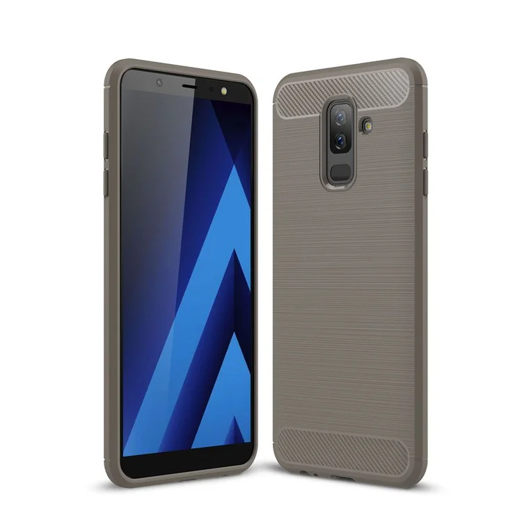 Carbon Fiber Texture Brushed TPU Phone Case for Samsung Galaxy J8 (2018) - Grey
