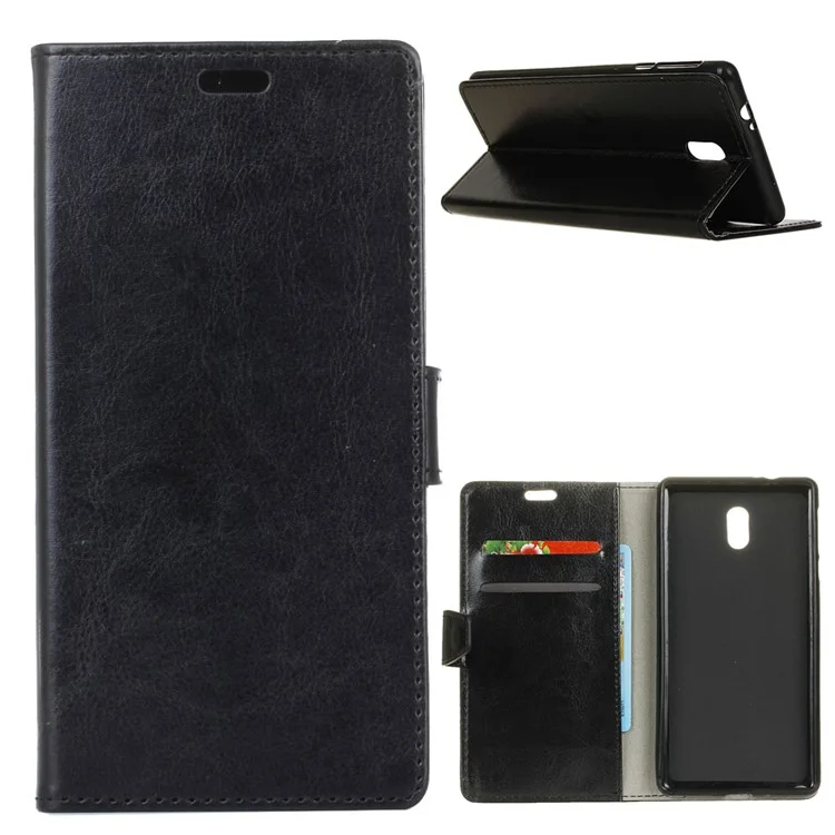 Crazy Horse Leather Wallet Case for Samsung Galaxy J3 (2018) / J3 Star - Black