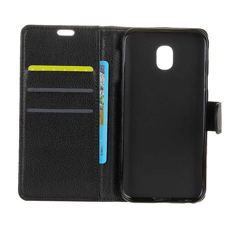 Litchi Skin Wallet Leather Stand Case for Samsung Galaxy J3 (2018) / J3 Star - Black