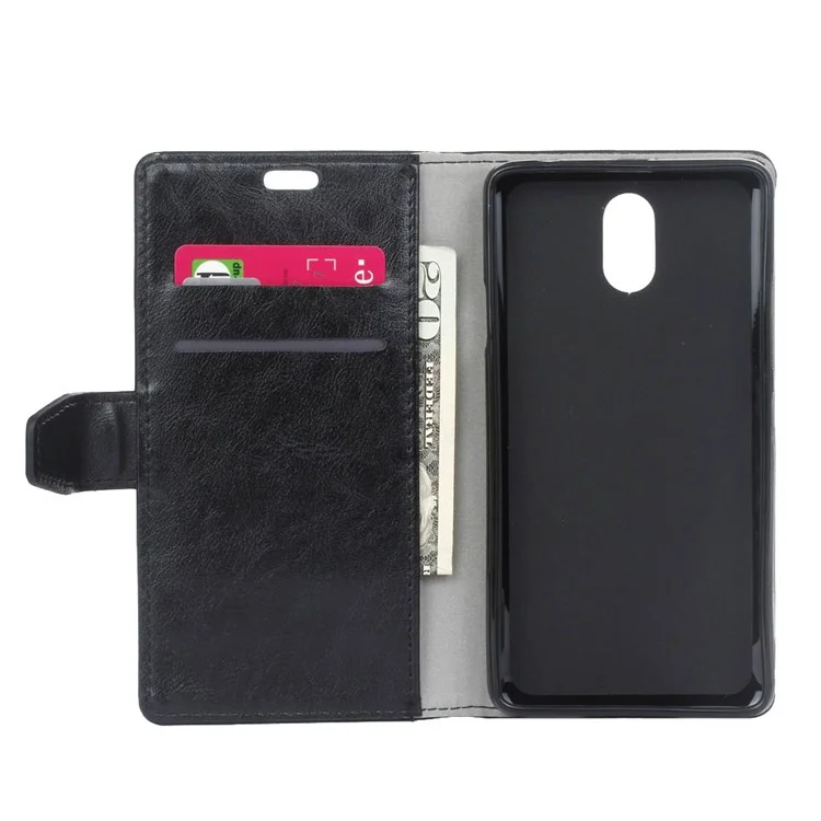 Crazy Horse Flip Wallet Leather Stand Case for Samsung Galaxy J7 (2018) J737 - Black
