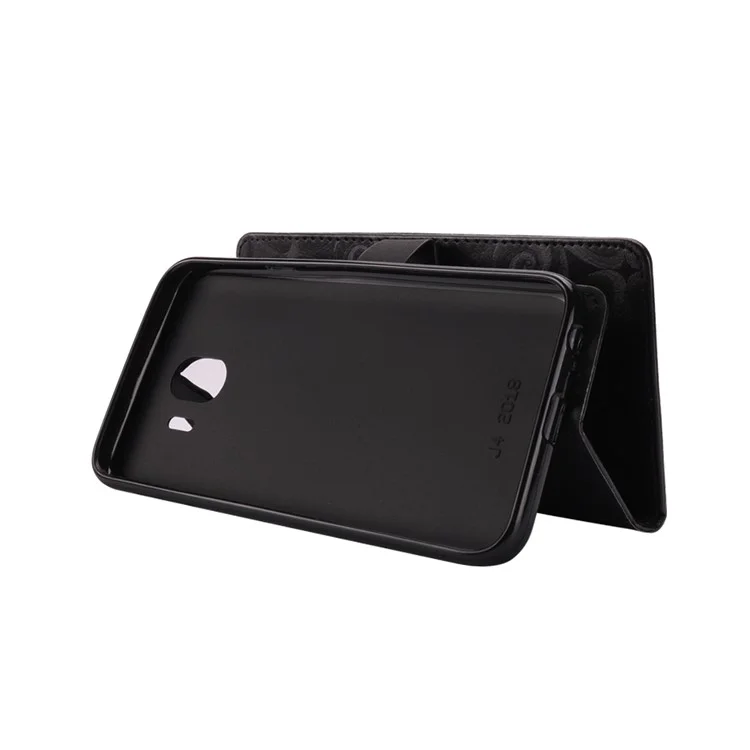 Spiral Texture Hearts Quick Sand Leather Wallet Case for Samsung Galaxy J4 (2018) - Black