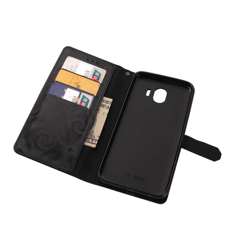 Spiral Texture Hearts Quick Sand Leather Wallet Case for Samsung Galaxy J4 (2018) - Black