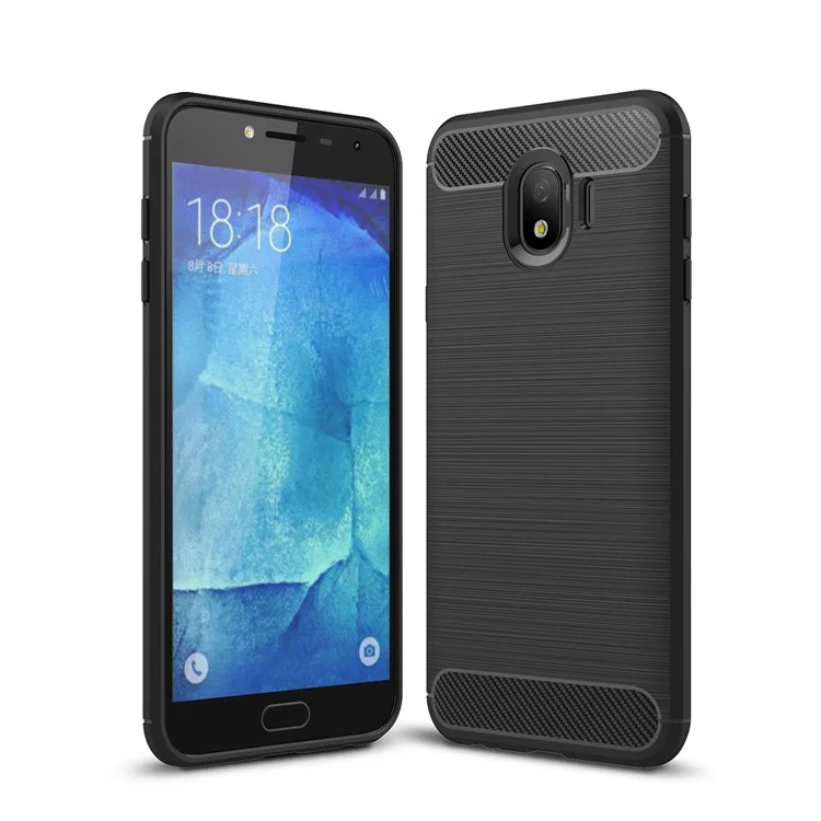 Carbon Fiber Texture Brushed TPU Phone Case for Samsung Galaxy J4 (2018) - Black