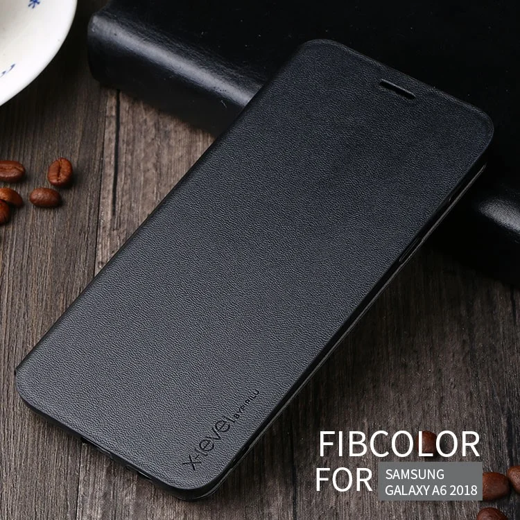 X-LEVEL Slim Folio Leather Stand Case for Samsung Galaxy A6 (2018) - Black