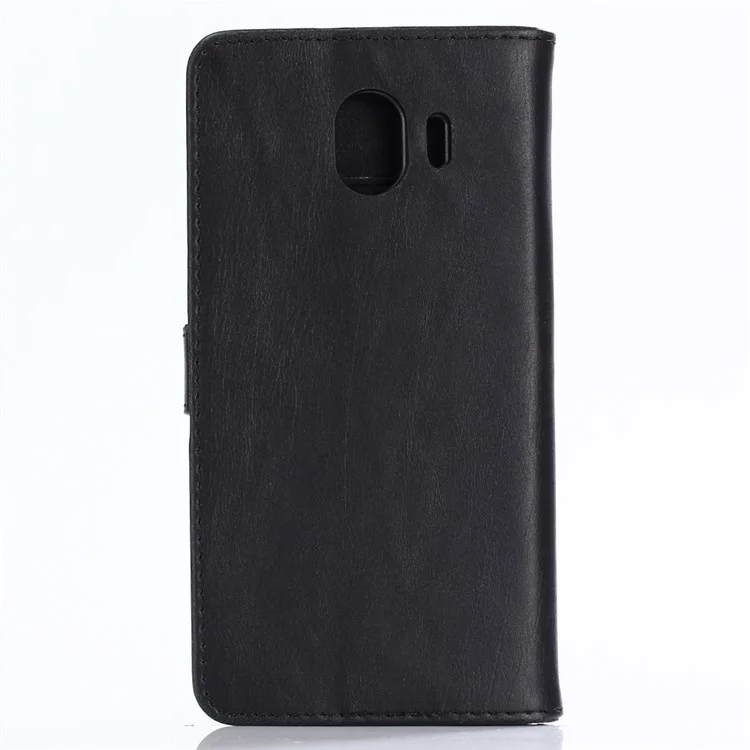 For Samsung Galaxy J4 (2018) Retro Style Crazy Horse PU Leather Wallet Phone Case - Black