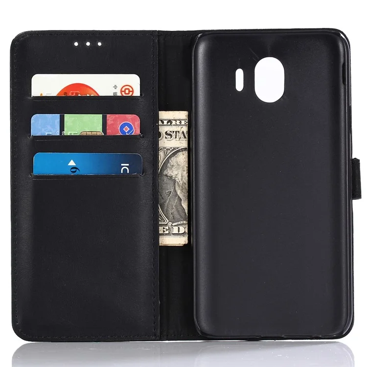 For Samsung Galaxy J4 (2018) Retro Style Crazy Horse PU Leather Wallet Phone Case - Black