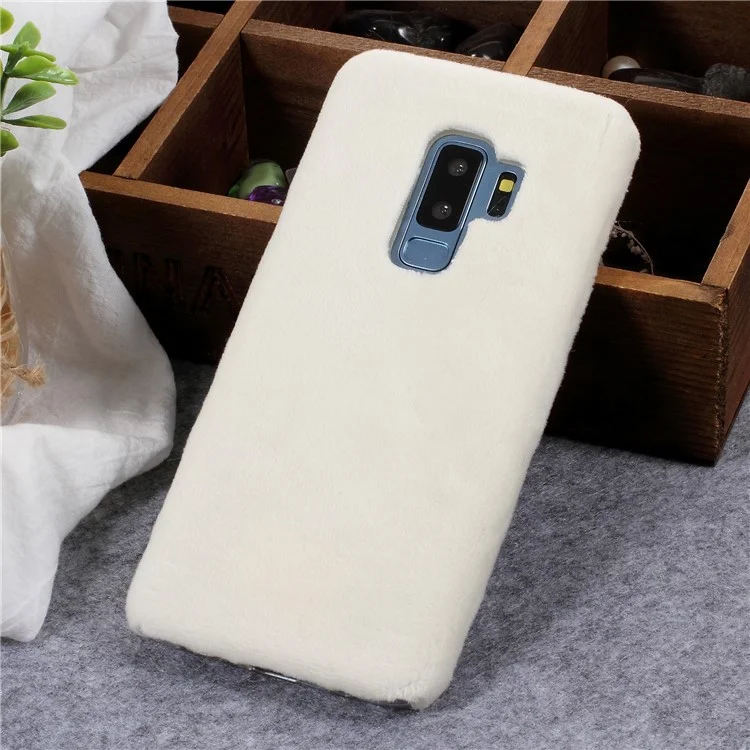 White - For Samsung Galaxy S9+ G965 Fluffy Fur Coated Soft TPU Protector Phone Cover