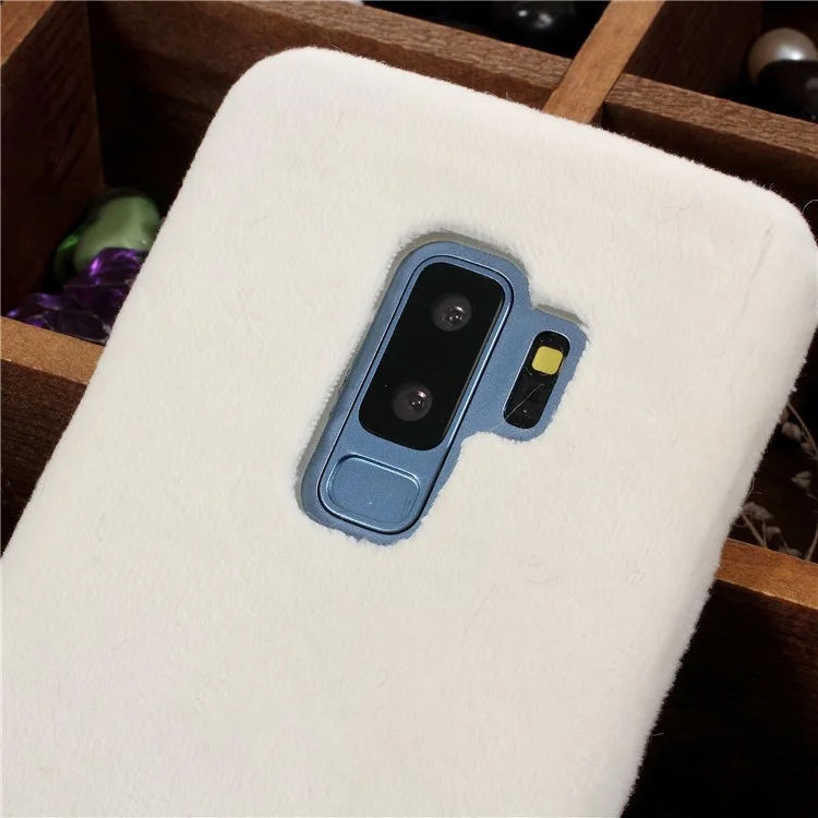 White - For Samsung Galaxy S9+ G965 Fluffy Fur Coated Soft TPU Protector Phone Cover