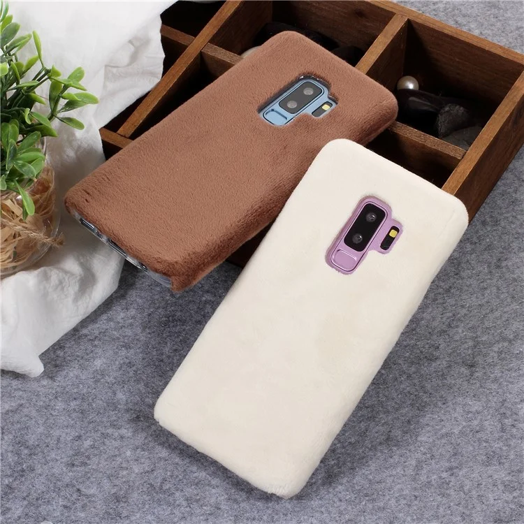 White - For Samsung Galaxy S9+ G965 Fluffy Fur Coated Soft TPU Protector Phone Cover