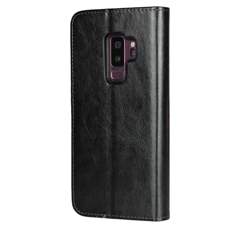 Detachable 2-in-1 Crazy Horse Leather Wallet Shell + TPU Back Case for Samsung Galaxy S9+ SM-G965 - Black