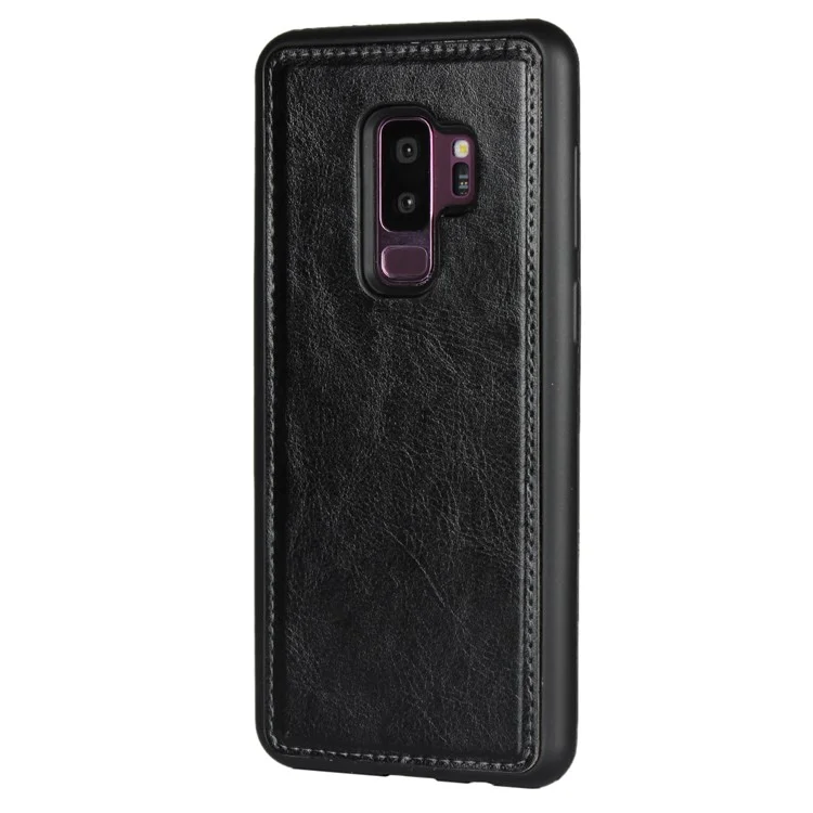 Detachable 2-in-1 Crazy Horse Leather Wallet Shell + TPU Back Case for Samsung Galaxy S9+ SM-G965 - Black