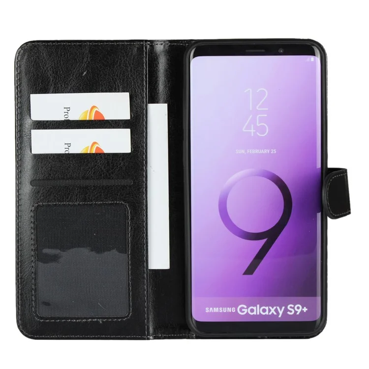Detachable 2-in-1 Crazy Horse Leather Wallet Shell + TPU Back Case for Samsung Galaxy S9+ SM-G965 - Black