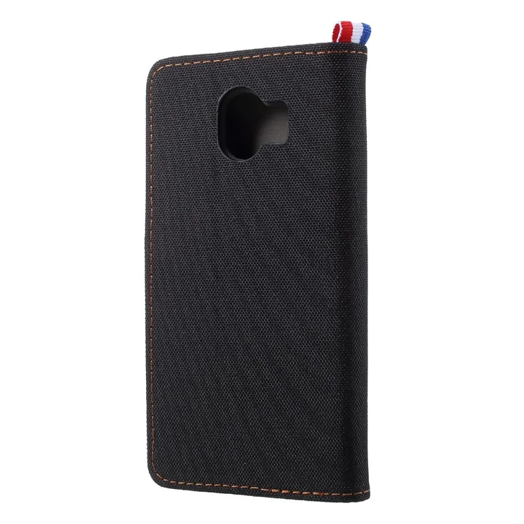 Jeans Cloth Card Holder Stand Leather Mobile Case for Samsung Galaxy J4 (2018) - Black