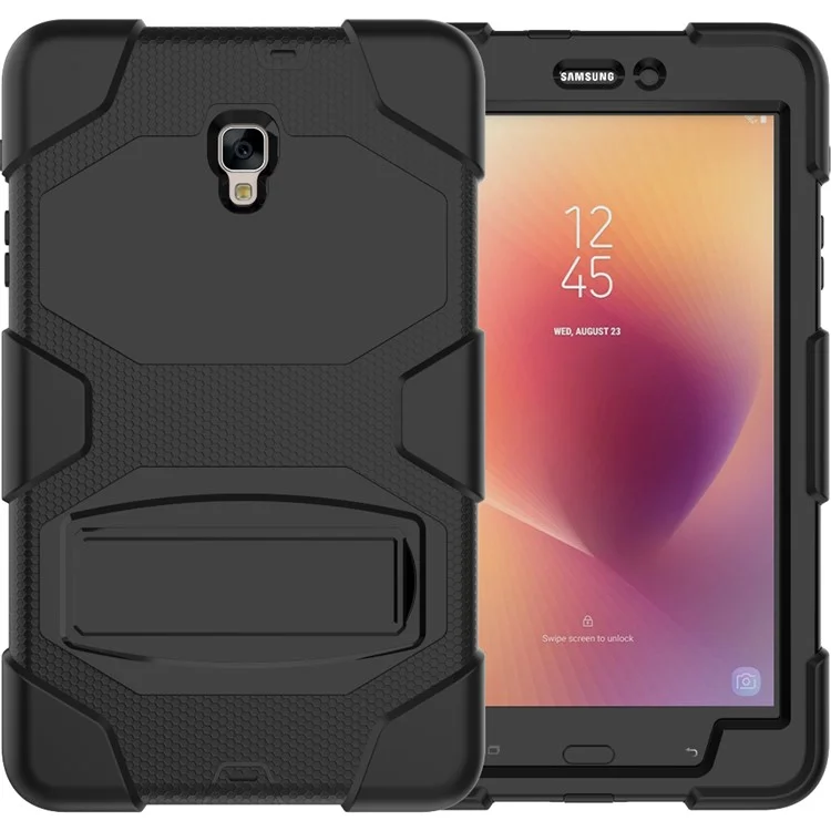 Heavy Duty Silicone PC Hybrid Shell with Kickstand for Samsung Galaxy Tab A 8.0 (2017) T385 - All Black