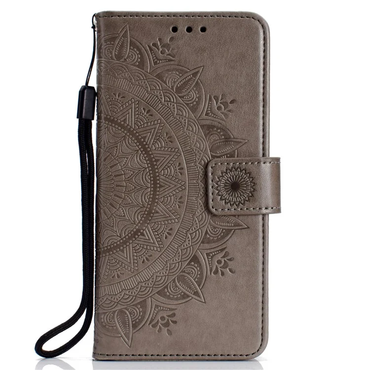 Impressão Mandala Flower Leather Cartet Case Para Samsung Galaxy A6 Plus (2018) / A9 Star Lite - Cinza