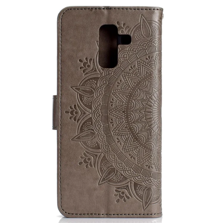 Imprint Mandala Flower Leather Wallet Case for Samsung Galaxy A6 Plus (2018) / A9 Star Lite - Grey