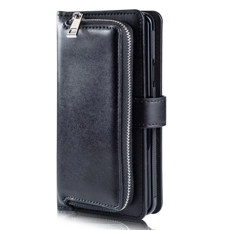 Detachable Magnetic 2-in-1 Zippered Wallet Leather Case for Samsung Galaxy S9 SM-G960 - Black
