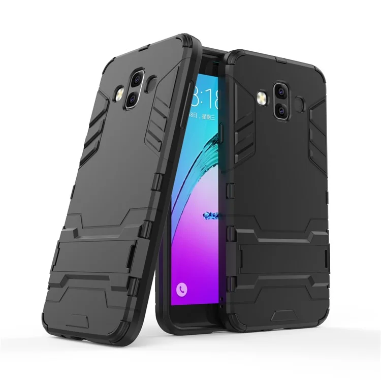 Black - Cool Guard PC TPU Combo Mobile Casing with Kickstand for Samsung Galaxy J7 Duo