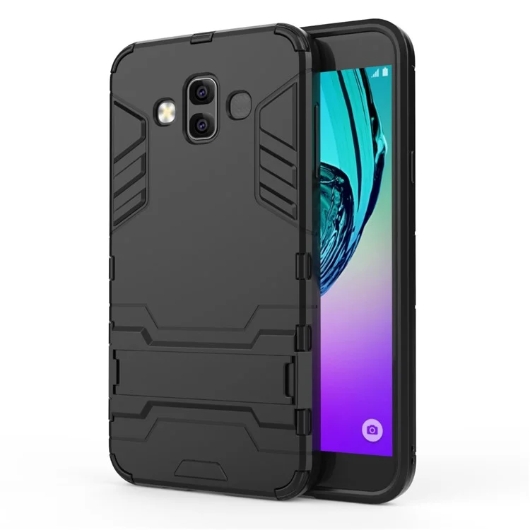 Black - Cool Guard PC TPU Combo Mobile Casing with Kickstand for Samsung Galaxy J7 Duo