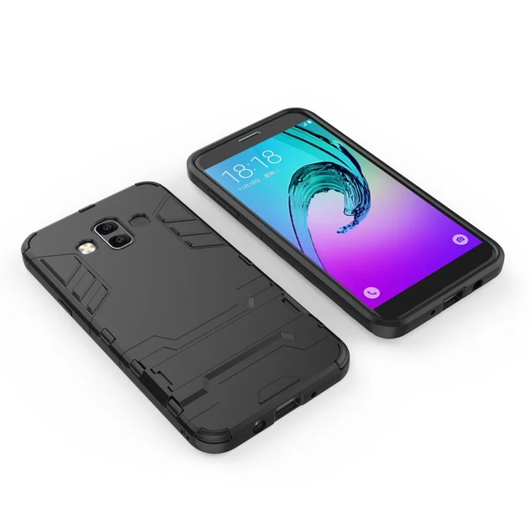 Black - Cool Guard PC TPU Combo Mobile Casing with Kickstand for Samsung Galaxy J7 Duo