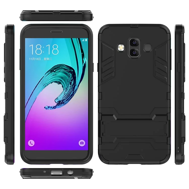 Black - Cool Guard PC TPU Combo Mobile Casing with Kickstand for Samsung Galaxy J7 Duo