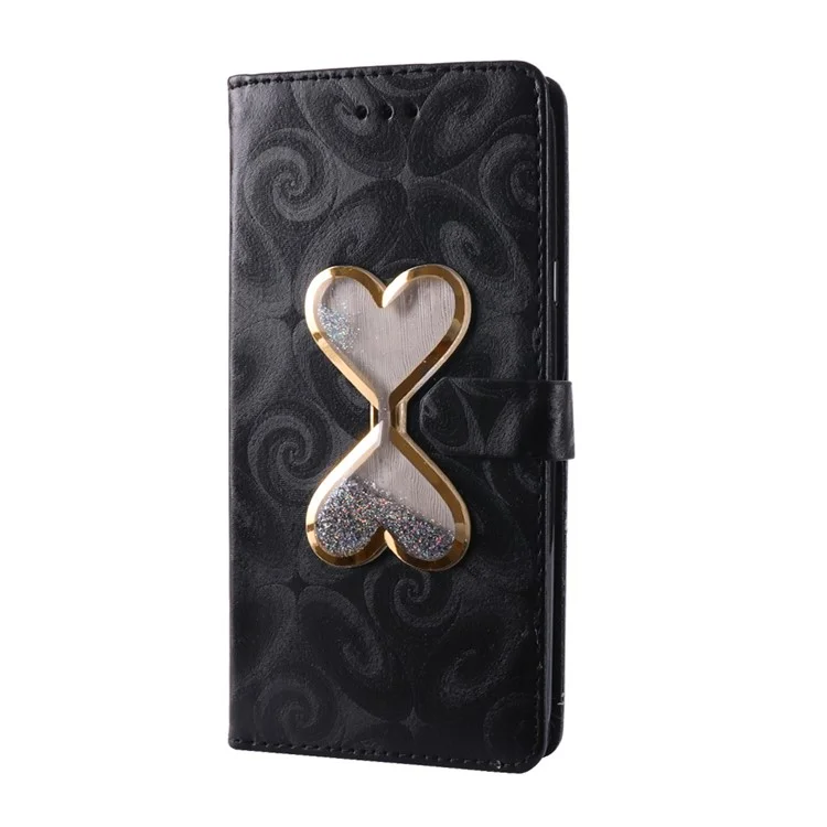 Black - Spiral Texture Hearts Quick Sand Leather Wallet Mobile Phone Case for Samsung Galaxy J7 Duo