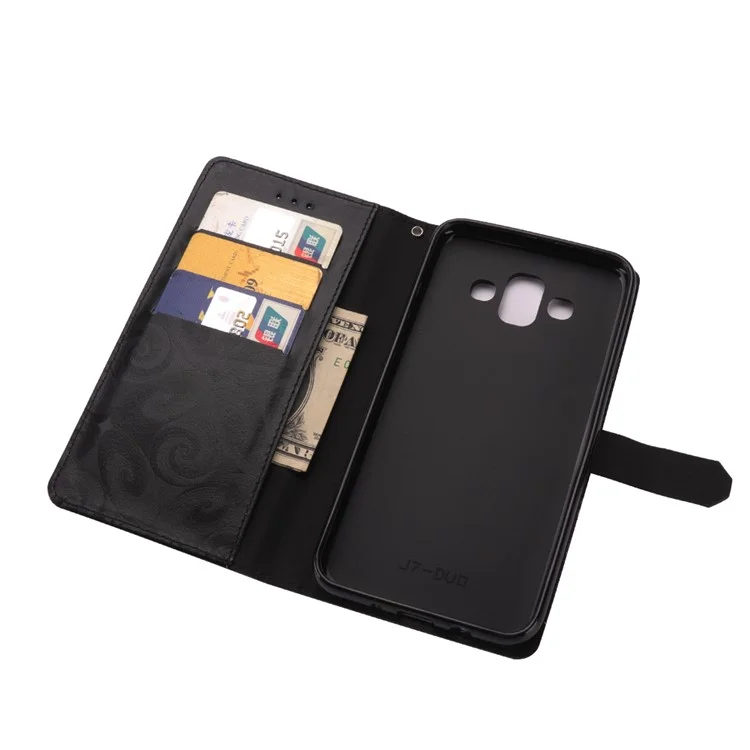 Black - Spiral Texture Hearts Quick Sand Leather Wallet Mobile Phone Case for Samsung Galaxy J7 Duo