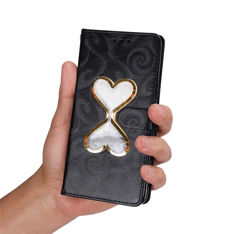 Black - Spiral Texture Hearts Quick Sand Leather Wallet Mobile Phone Case for Samsung Galaxy J7 Duo