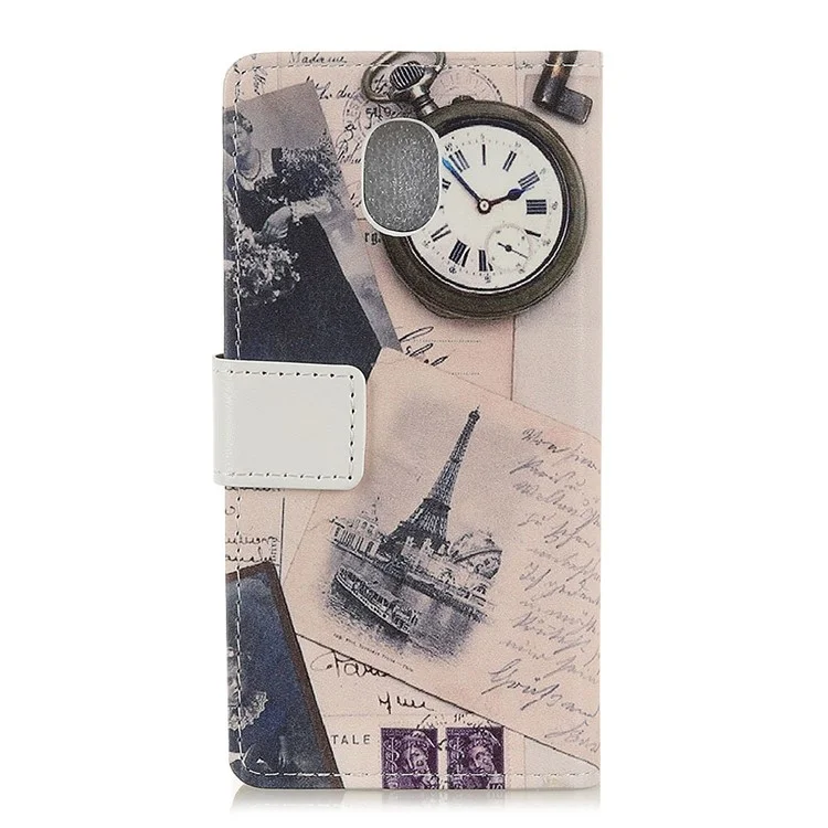 Pattern Printing PU Leather Wallet Stand Mobile Case for Samsung Galaxy J3 (2018) J337 / J3 Star - Eiffel Tower and Quill-pen