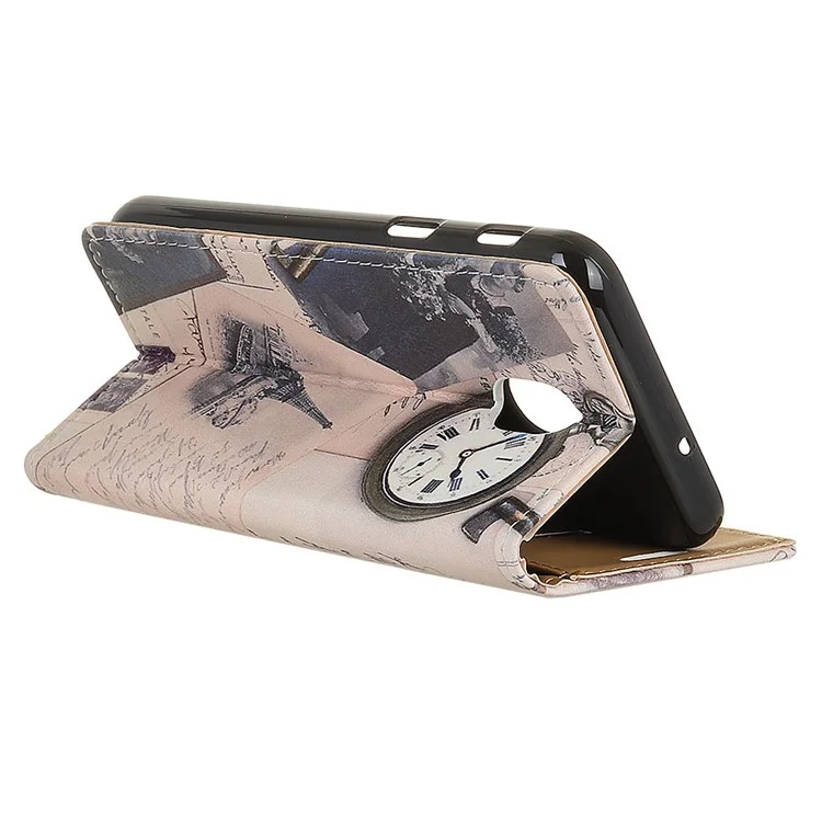 Pattern Printing PU Leather Wallet Stand Mobile Case for Samsung Galaxy J3 (2018) J337 / J3 Star - Eiffel Tower and Quill-pen