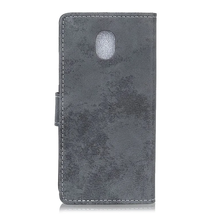 Grey - Vintage Style Wallet Stand Leather Shell for Samsung Galaxy J3 (2018) J337 / J3 Star