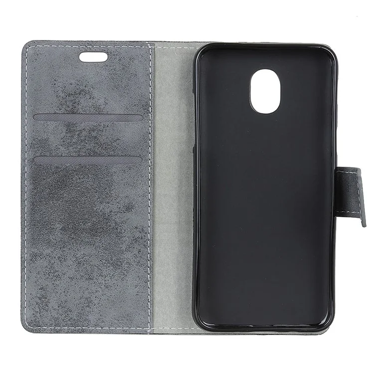 Grey - Vintage Style Wallet Stand Leather Shell for Samsung Galaxy J3 (2018) J337 / J3 Star